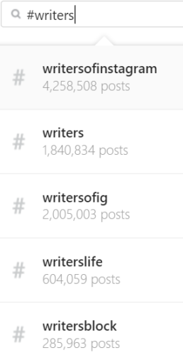 Writers Hashtag on Instagram