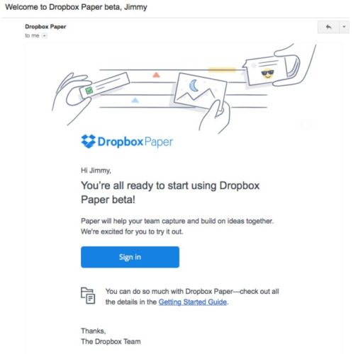 dropbox marketing email