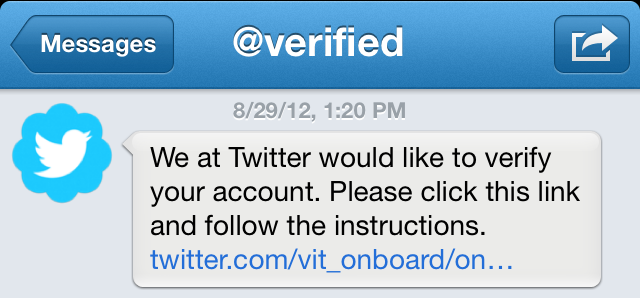 Twitter text notification screenshot